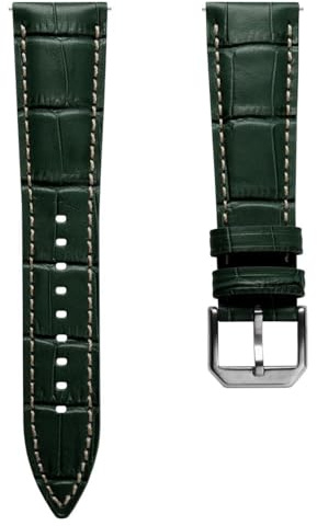 WatchGecko Carolina Gator Leather Watch Strap, Dark Green, 22mm