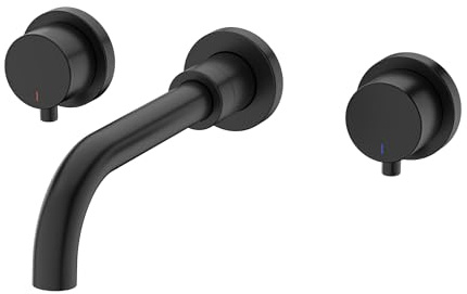 ENKI BT1805 Zara Wall Mounted Twin Lever Basin Mixer Tap, Matt Black | Solid Brass, Ceramic Disc Valve, Easy Install, Fittings Included, 1-Year Guarantee, Cloakroom Tap, Single Lever, Bathroom