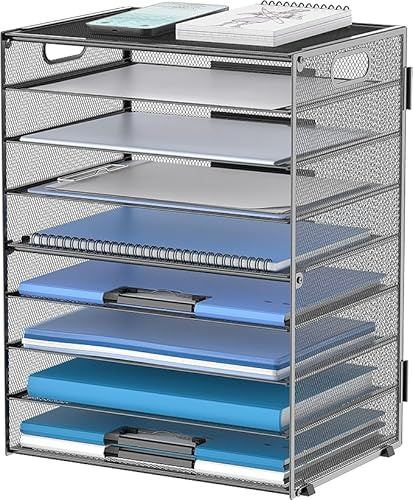 SUPEASY 9-Tier Papier Brief Tray Schreibtisch Organizer mit Griffen, Mesh Datei Halter Organisation, Papier Sortier Schreibtisch Organizer für Büro Home School, Schwarz