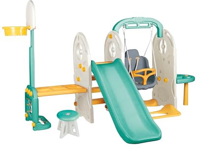 DOLU 7-In-1 Kids Garden Playground Set, Indoor & Outdoor Playground Set Climbing Frame, Swing and Slide Set, Colorful Children Playset