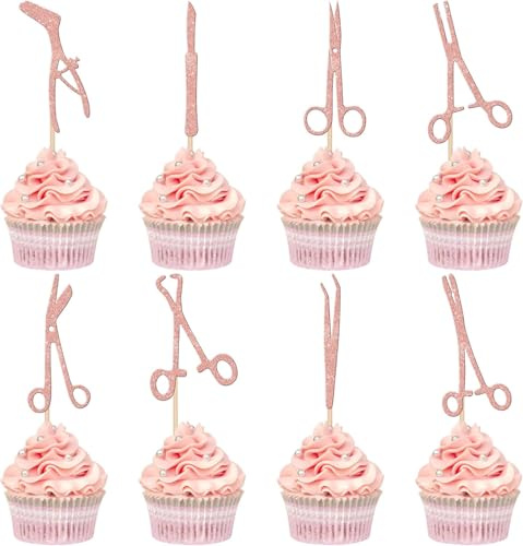 24 Stück Chirurgisches Werkzeug Kuchen Deko Deko Doktor Abschluss Tortendeko Glitzer Chirurgen Party Cupcake Toppers für Sterile Verarbeitung Tech Tool Thema Party Kuchen Dekorationen Rosegold