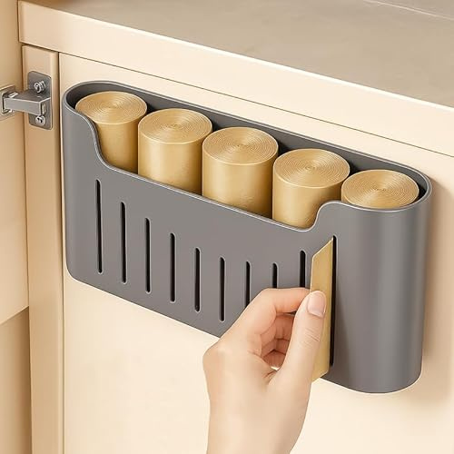 YESENT Wall-mounted Kitchen Cabinet Rack，Plastic Wrap Storage Rack，Grey