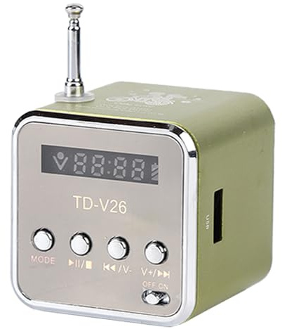Mini Radio TD-V26 Digital Radio Portable Mains and Battery Speaker | Small Radios Mp3 Mp4 FM Music Stereo Player with Headphone Jack Support TF Card and U Disk USB Player, Matcha Green