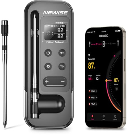 Newise Bluetooth Meat Thermometer with Smart APP, 800FT Wireless Range | LCD Base, Rechargeable Probe, Digital Food Thermometer for BBQ, Grill, Smoker, Perfect Gifts for Men