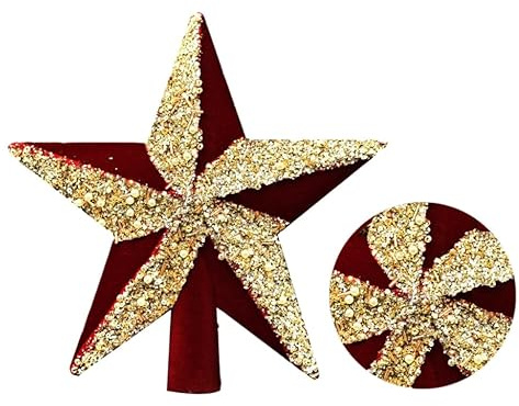 JIJICZ Star Tree Topper Glitzer Weihnachtsbaumspitze Stern Christbaumspitze Weihnachtlicher Weihnachtsbaum Spitze Stern Christbaumschmuck Weihnachten Dekoration 20cm Rot Und Gold