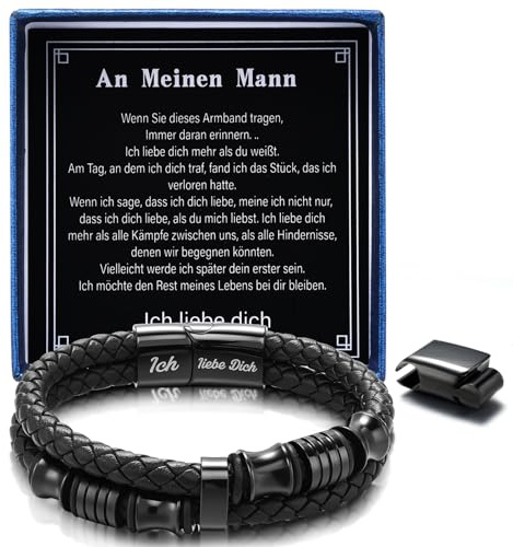Herren-Lederarmbänder Schmuckgeschenke für Männer, Ehemann, Freund Verstellbares Edelstahlarmband für Männer An meinen Mann