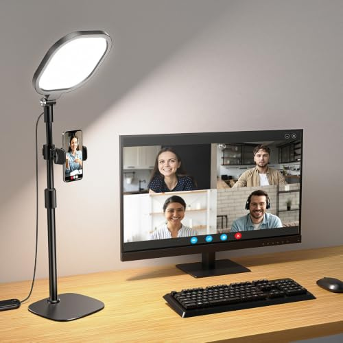 LitONES Ringlicht mit Stativ, LED Webcam Licht für Laptop & Handy | Flimmerfrei & augenschonend, 3 Lichtfarben, 10 Helligkeitsstufen, flexibles Handy-Stativ für Zoom, Streaming & Content