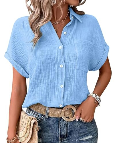 KILOXYEFRO Musselin Bluse Damen,Leinenbluse Damen,Sommer Button-Down Leinenhemd Oberteile Oversized V Ausschnitt Leinenbluse Bluse Große Größen Leinen Kleidung Musselin Hemd Solide Top