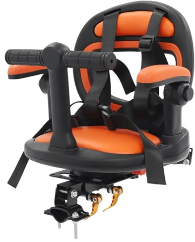 Kinder-Fahrradsitz vorne montiert, um 360° drehbarer Baby-Fahrradsitz mit verstellbarem Sicherheitsgurt und weicher Polsterung für Kinder im Alter von 1–6 Jahren, bis zu 50 kg, Schwarz und Orange –