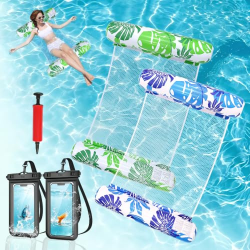 Amaca Galleggiante 4 in 1 Materassino Piscina Adulti, 2 Pezzi Materassino Mare Gonfiabile con Rete Amaca Gonfiabile da Mare Portatile Amaca da Piscina per una Vacanza al Mare(130x70cm)