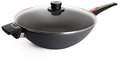 Woll Diamond Lite Wok- und Rührpfanne mit Glasdeckel, Ø 34 cm, 11 cm hoch, mit abnehmbaren Stiel - Geeignet für Ceran, Gas, Elektro, Halogen - nicht induktionsgeeignet, Antihaft-Versiegelung