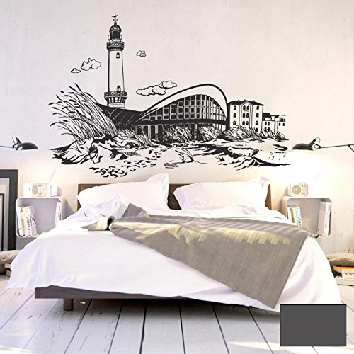 ilka parey wandtattoo-welt® Wandtattoo Wandbild Wandaufkleber Wandsticker Aufkleber Sticker Ostsee Küste Warnemünde Leuchtturm M1899 ausgewählte Farbe: *dunkelgrau* ausgewählte Größe: *XL - 143cm breit x 100cm hoch*