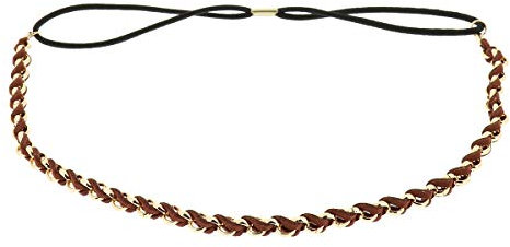 Braunes Damen Haarband - Goldenes Suede Geflochtenes Hairband, Samtaspekt - Einheitsgrößer Dünnes Stirnband - Hochzeit Vintage Headband - Original Look Boho, Hippie