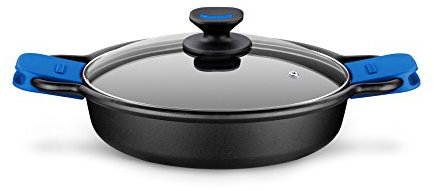 MONIX Solid+ | Faitout Bas 36 cm, Fonte D'Aluminium avec Antiadhésif Innovations sans PFOA, Compatible Toutes Sources de Chaleur Incluse Induction, Noir/Bleu
