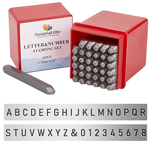PH PandaHall 36pcs Iron Number Punch, Letter Alphabet A-Z and Number 0-8 Mental Stamps,Black,1.5mm Alphabet and Number,60x6x1.5mm
