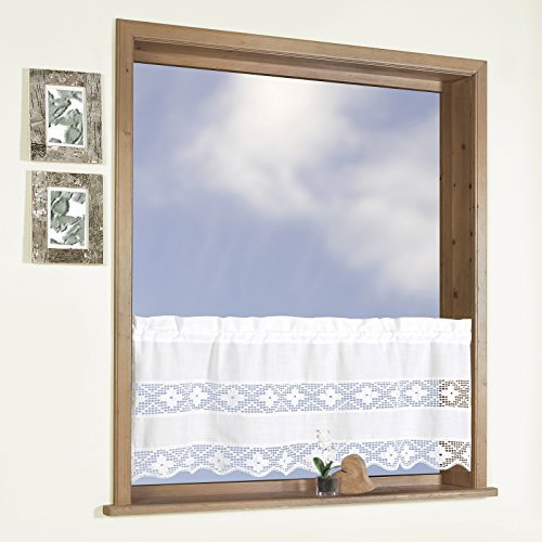 heimtexland Scheibengardine Häkelborte in Batist Optik Natur 45 x 120 cm mit Stabtunnel Country CHIC Häkelbistro Landhaus Panneau Gardine Bistrogardine ÖKOTEX Typ503