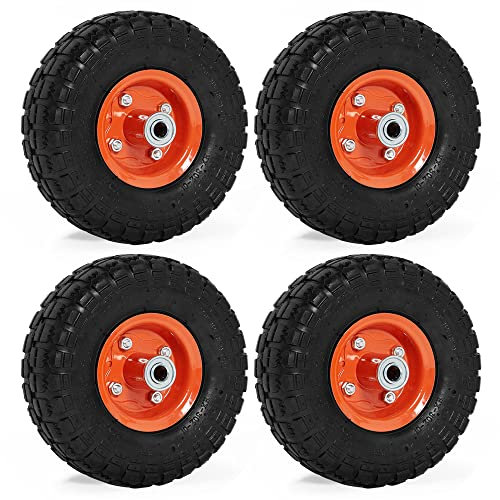 VonHaus Pneumatic Wheels 10” Pack of 4, Spare Replacement Universal Tyre Set for Wheelbarrows, Garden Carts, Sack/Hand Trucks, Trolleys, Utility Wagons, Puncture Proof Heavy Duty Tires, Easy Install