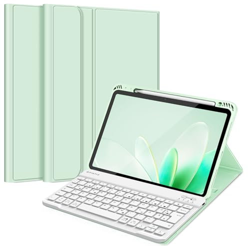 FINTIE Tastatur Hülle für iPad Air 11 Zoll M3/M2 (2025/2024), iPad Air 5/4 Generation 10.9(2022/2020), TPU Rückschale Schutzhülle mit Stifthalter, magnetisch Abnehmbarer QWERTZ Keyboard, Grün