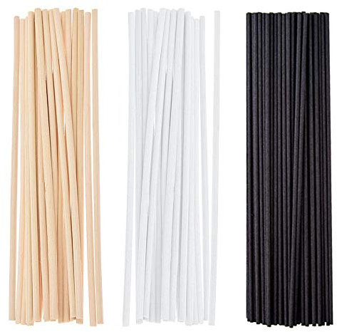 Gativs Diffuserstäbchen 150 Stück Rattanstäbchen Natürlicher Fasern Rattan Reed Diffusor Stöcke Ersatz Diffuser Sticks 3mm*24cm für Raumduft Diffusoren, Schwarz, Weiß, Beige