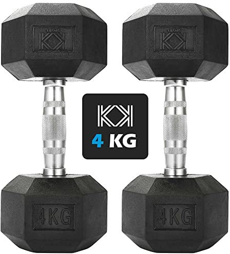 KK Hex Dumbbell Set - Dumbbell Weights For Weight Training - Hex Dumbbells Set With Rubber-Coated Heads, Stainless-Steel Core & Knurled Chrome Handle