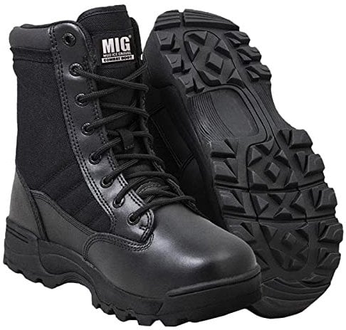 Mens MIG side zip & lace up Army Tactical Combat Boots (Black, UK8)