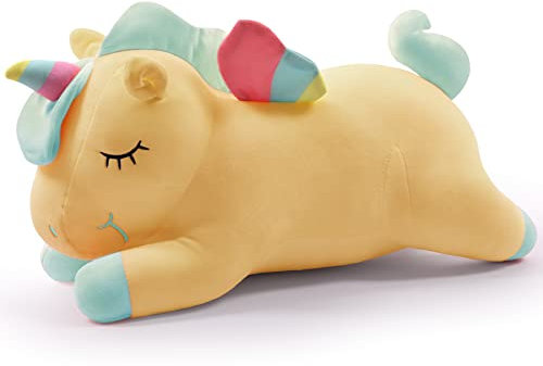 Einhorn Stofftier Spielzeug Liegen Niedliches weiches Einhorn Plüsch Umarmungskissen mit Regenbogenflügeln Kawaii Spielzeug für Kinder Mädchen (gelb, 30 cm)