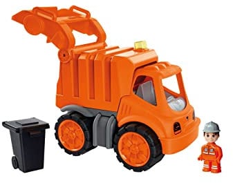 BIG-Power-Worker Müllwagen + Figur - Spielzeug Auto ideal für Unterwegs, Reifen aus Softmaterial, bewegliche Ladevorrichtung mit Ladefunktion, inklusive Figur, für Kinder ab 2 Jahren