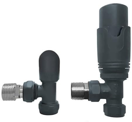 Radiator Valves for Central Heating (Pair) Lockshield TRV Controller (Anthracite TRV Angled Valves 15mm)