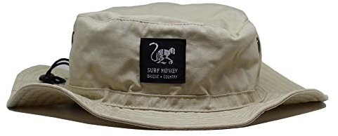 DRESSED IN MUSIC PLAY WITH ME Surf Monkey® Sonnenschutzhut – OHNE Kordel – Flexibles Visier – Herren/Damen – Boonie-Hut (LSF 50+, Beige)