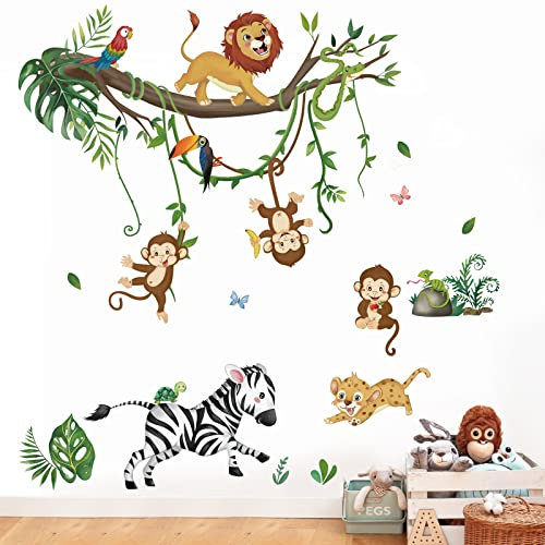 wondever Wandtattoo Dschungel Tiere Baum Wandaufkleber Affen Löwe Zebra Wandsticker Wanddeko für Kinderzimmer Babyzimmer Wohnzimmer
