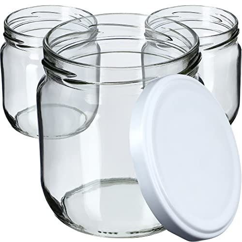 KADAX 12st Einmachgläser 425ml mit Schraubdeckel fi82 mm für Einlegen, Einmachen, Konservieren und Mahlzeitenvorbereitung - Luftdichte Twist-off Gläser (Weiß/12 St.)