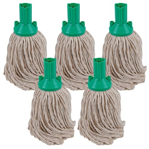 Red Disposable Cotton Mop Head Replacements PY Yarn Traditional String Mop Heads Self Threaded Socket Screw Mop Head - Colour Coded - (Pack Of 5) (Green)