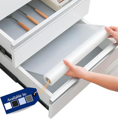 Linda's Essentials Kitchen Drawer Liners (44.5 x 200 cm) - Non-Slip Cupboard & Fridge Mats, Protects from Spills, Multi-Use Shelf & Cabinet Liner, Great Kitchen Accessory (Clear)