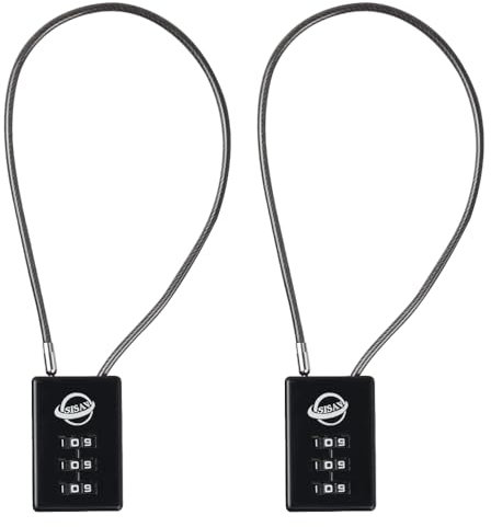 SISAV 3 Digit Cable Combination Lock 12 inches Cable for School Gym Locker,Filing Cabinets,Helmet,Toolbox,Luggage Suitcase,knapsack,Black 2Pack