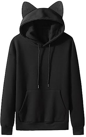 pvucpot Hoodie Herren Damen Casual Lose Süße Katzenohren Kapuzen-Fleece Kapuzenpullover Einfarbig Paar-Outfit mit Tasche Langarm Sweatshirt mit Kapuze Outwear Langarm