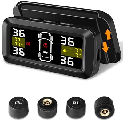 Tire Pressure Monitoring System Upgrade Detached Bracket Wireless Solar TPMS Tire Pressure Monitor Installed on Windowshield with 4 External Sensors Real-Time Display 5-87PSI for Car RV SUV MPV