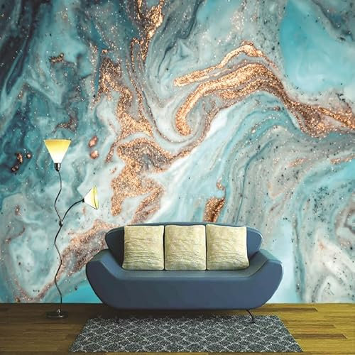 Papier Peint Marbre D'Or Bleu Papier Peint Panoramique Papier Peint Intissé pour Salon Chambre Couloir Tapisserie Murales Papier Peint 3d Papier Peint Décoratif Murale 350x240cm
