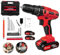 Red 21V Cordless Drill Driver Combo Kit - 25+1 Torque, 2-Speed, LED Light, 29 Accessories, 2 Batteries