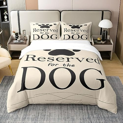Loussiesd Hund 100% Baumwolle Bettwäsche Set 135x200cm Welpe Hund Pfote Druck Bettbezug Set für Kinder Nette Betten Set Kawaii Bettwäsche Schlafzimmer Bettbezug
