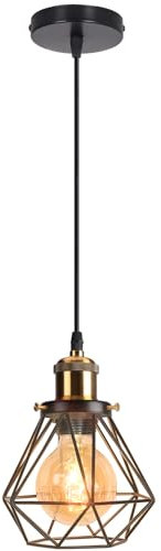 iDEGU Vintage Pendelleuchte 16cm Industrial Hängelampe aus Metall Lampenschirm Käfig Design Retro Lampe E27 Fassung 1-flammig Hängeleuchte für Esstisch Flur Küche Schlafzimmer (Bronze)