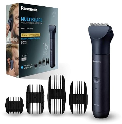 Panasonic ER-CKL3-A301 MULTISHAPE(Système Modulaire de Soins Personnels) Kit Tondeuse à Cheveux, Unité Principale et Tête Tondeuse à Cheveux, 15 Réglages de Longueur, 4 Peignes, Batterie Li-Ion, Noir