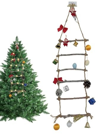 Árbol de Navidad de pared con luces,Árbol de Navidad de pared | Decoración festiva de escalera navideña montada en la pared - Adornos montados en la pared, árbol de Navidad de madera esmerilada, árbol