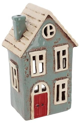 Lichthaus | Teelichthaus | Lichterhaus | Teelichthalter | Kerzenhalter | Keramik (Hellblau/Beige 19,5x11,5x7,5 cm)