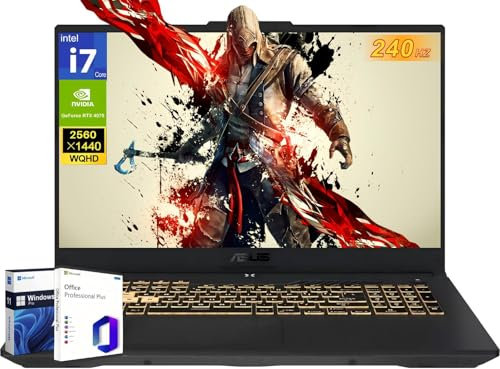 ASUS TUF F17 Gaming Laptop, 17.3 WQHD 240 Hz, Intel 10-Core i7-13620H, GeForce RTX 4070 8 GB, 64 GB DDR5 RAM, SSD 4 TB, Wi-Fi 6, tastiera retroilluminata RGB, Thunderbolt 4, MS Office Pro e Windows