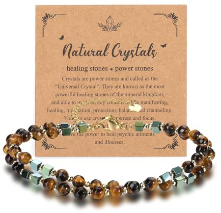 JSDDE Damen Perlenarmband Edelsteine Armband Heilsteine Doppellagiges Armband Glücksbringer spirituellen Schmuck für Damen Frauen (Tigerauge)