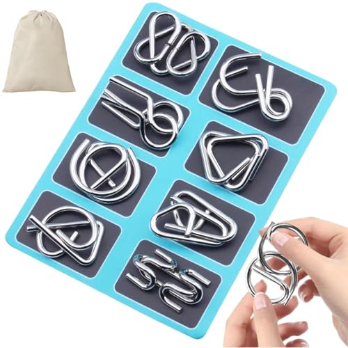 Montessori Metallisches Denkspielzeug - 24-Teiliges Set Zur Förderung des Räumlichen Denkens, Metal Brain Teaser Puzzles, Metal Wire Puzzle Set | 24 Pieces Brain Teasers for Adults Puzzles (Blau)