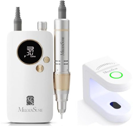 MelodySusie Kit Complet Manucure Professionnel : Ponceuse à Ongles Électrique SC320F + Lampe UV LED Sans Fil | 30000 tr/min, 4000mAh, 6 Embouts, Séchage Auto, Portable pour Salon et Maison