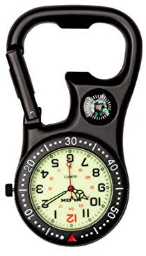 Klox Unisex-Uhr Kompass-Flaschenöffner Analoge Quarzbewegung mit Schwarz Einclipsen Karabiner K-FOB