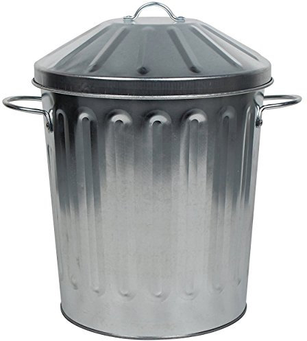 15L Litre Small Metal Rubbish Dustbin / Mini Colour Lidded Storage Bin Bucket (Silver)
