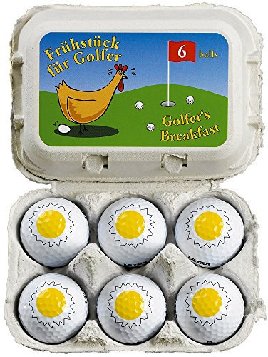 Lustiges Golfgeschenk/Ostergeschenk Frühstück für Golfer 6 witzige Golfbälle in der Eierverpackung